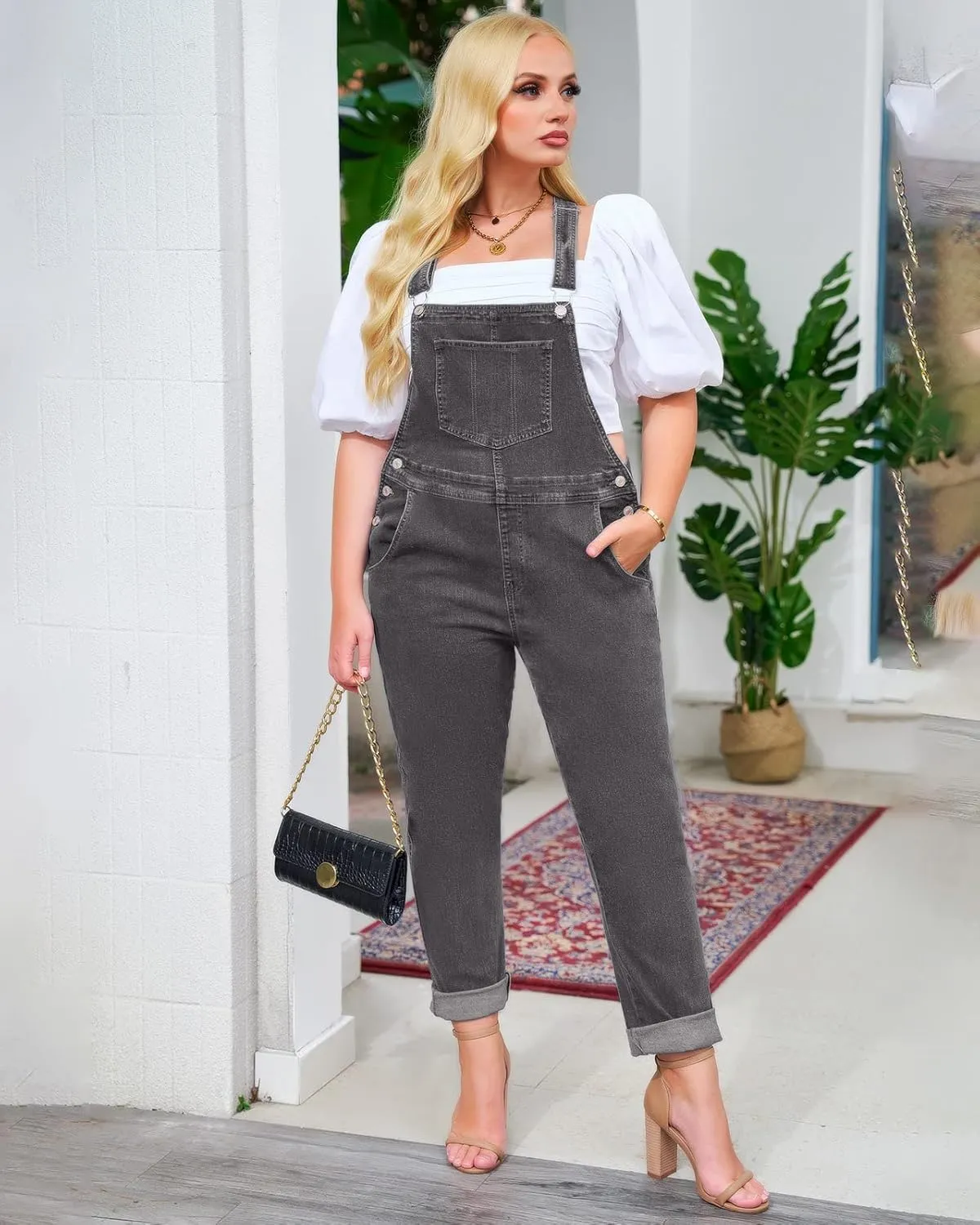 Vetinee Womens Classic Adjustable Straps Pockets Denim Bib Overalls Jeans Pants