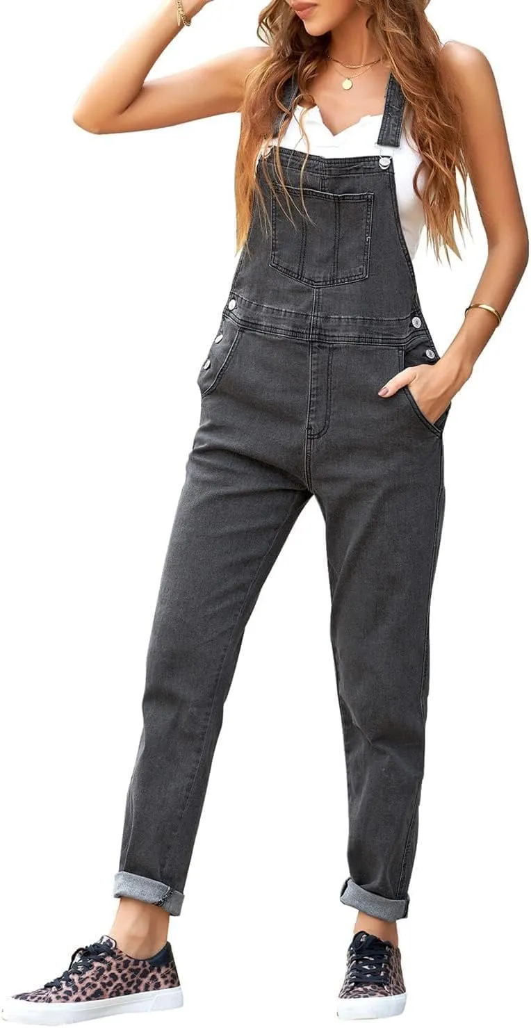 Vetinee Womens Classic Adjustable Straps Pockets Denim Bib Overalls Jeans Pants