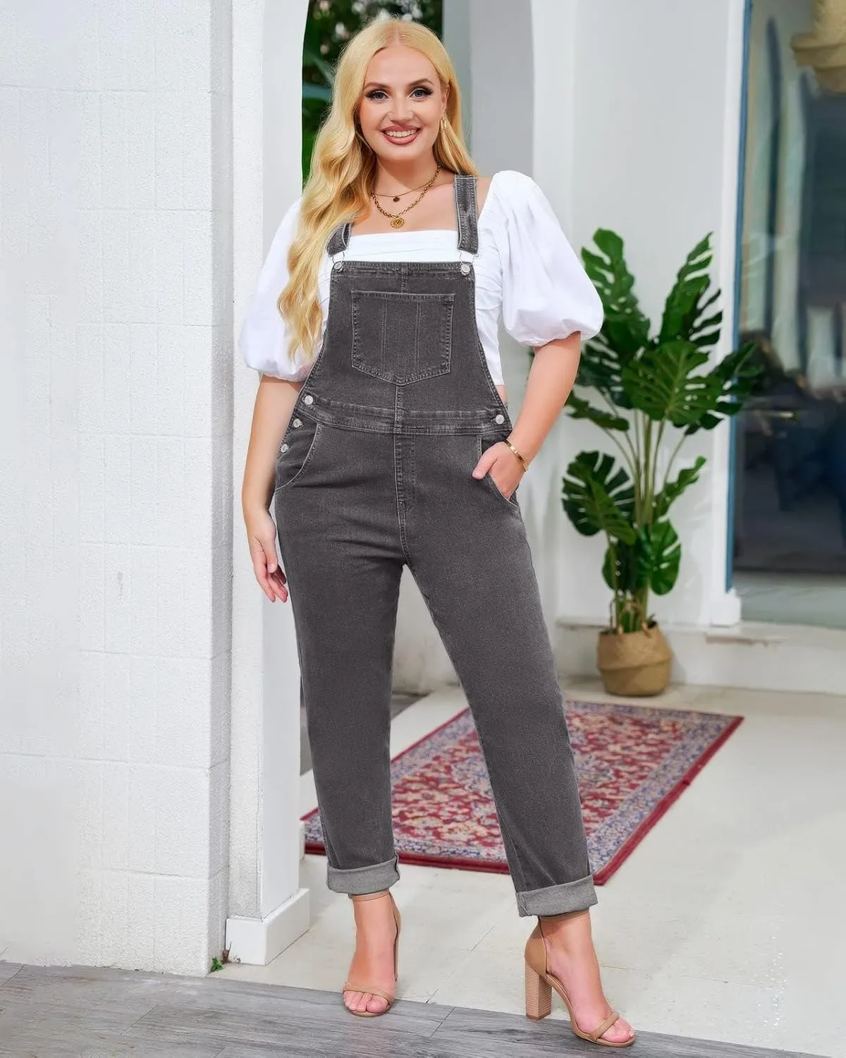 Vetinee Womens Classic Adjustable Straps Pockets Denim Bib Overalls Jeans Pants