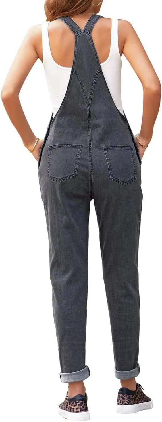 Vetinee Womens Classic Adjustable Straps Pockets Denim Bib Overalls Jeans Pants