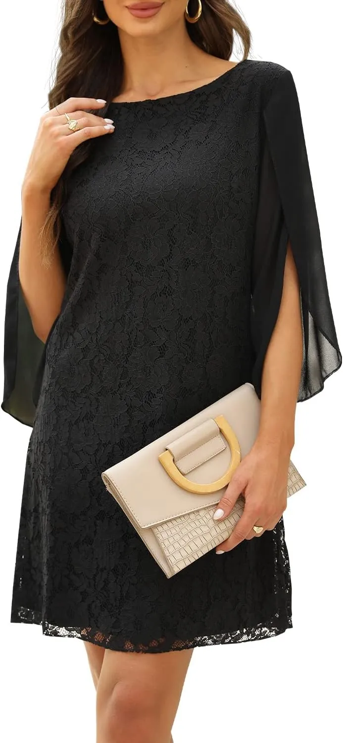Wedding Guest Cocktail & Formal Dresses for Women - Lace Sequin Prom Evening Dress Black