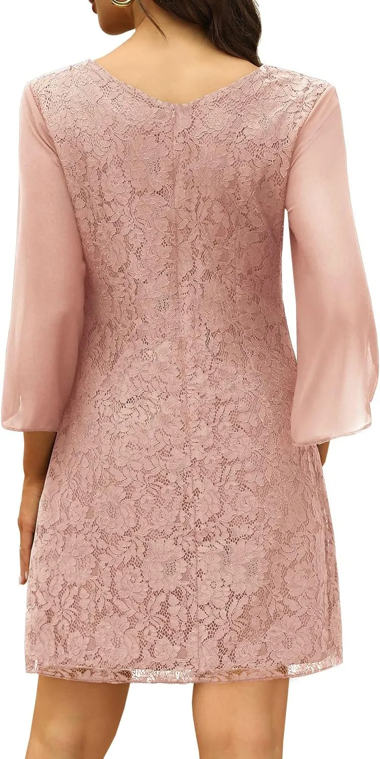 Wedding Guest Cocktail & Formal Dresses for Women - Lace Sequin Prom Evening Dress
