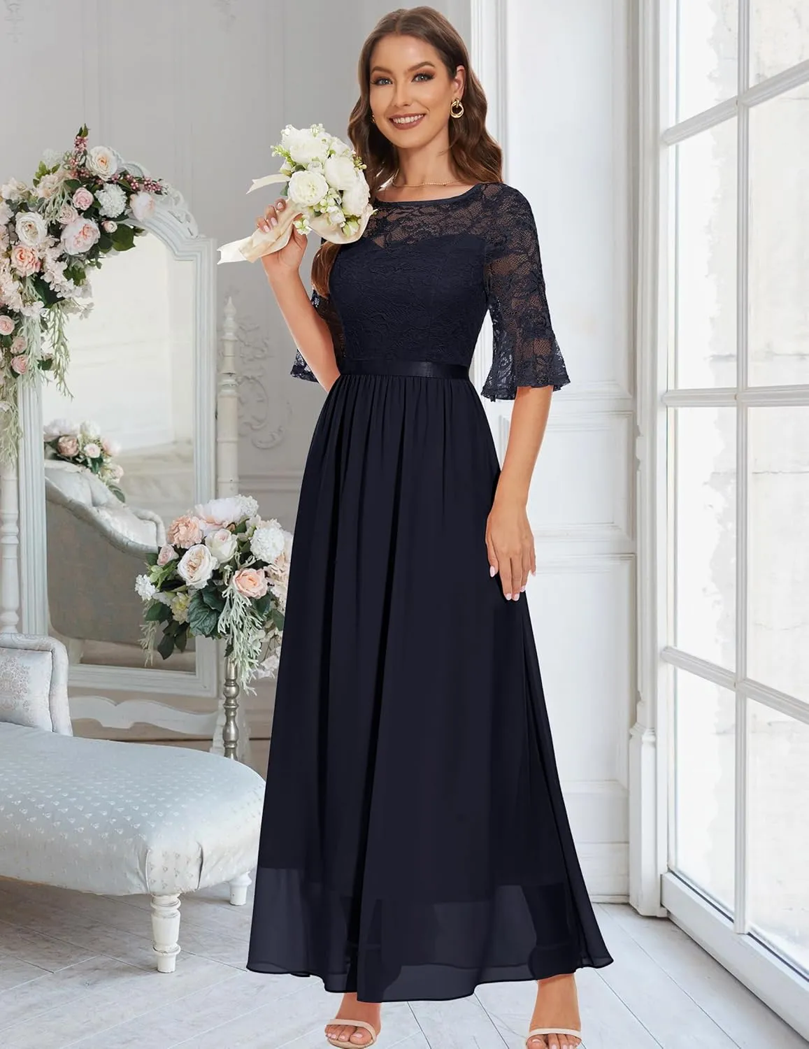 Wedtrend Women's Formal Dress 2024 Wedding Guest Dress Bell Sleeve Bridesmaid Dress Maxi Evening Dress