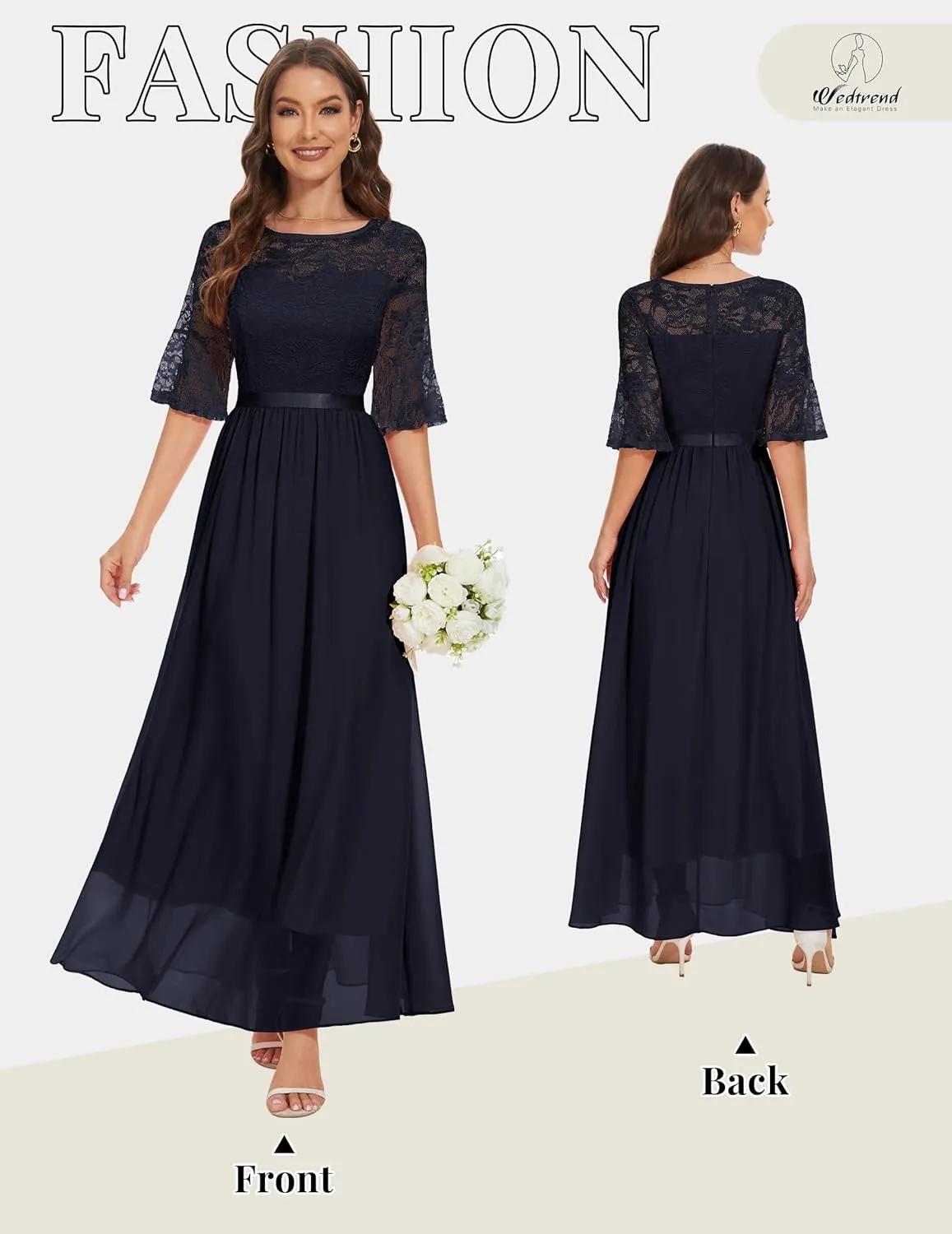 Wedtrend Women's Formal Dress 2024 Wedding Guest Dress Bell Sleeve Bridesmaid Dress Maxi Evening Dress