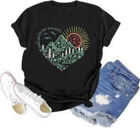 Women Adventure Outdoor Graphic Shirts Kindness Heart Printed Tops Workout Hiking Mountain Tshirts Nature Travel Tees