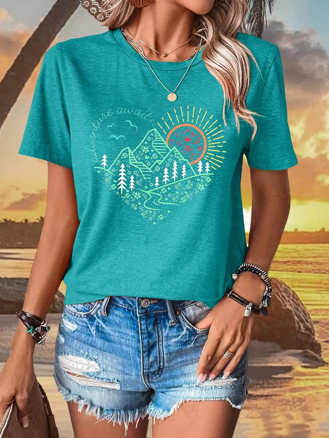 Women Adventure Outdoor Graphic Shirts Kindness Heart Printed Tops Workout Hiking Mountain Tshirts Nature Travel Tees