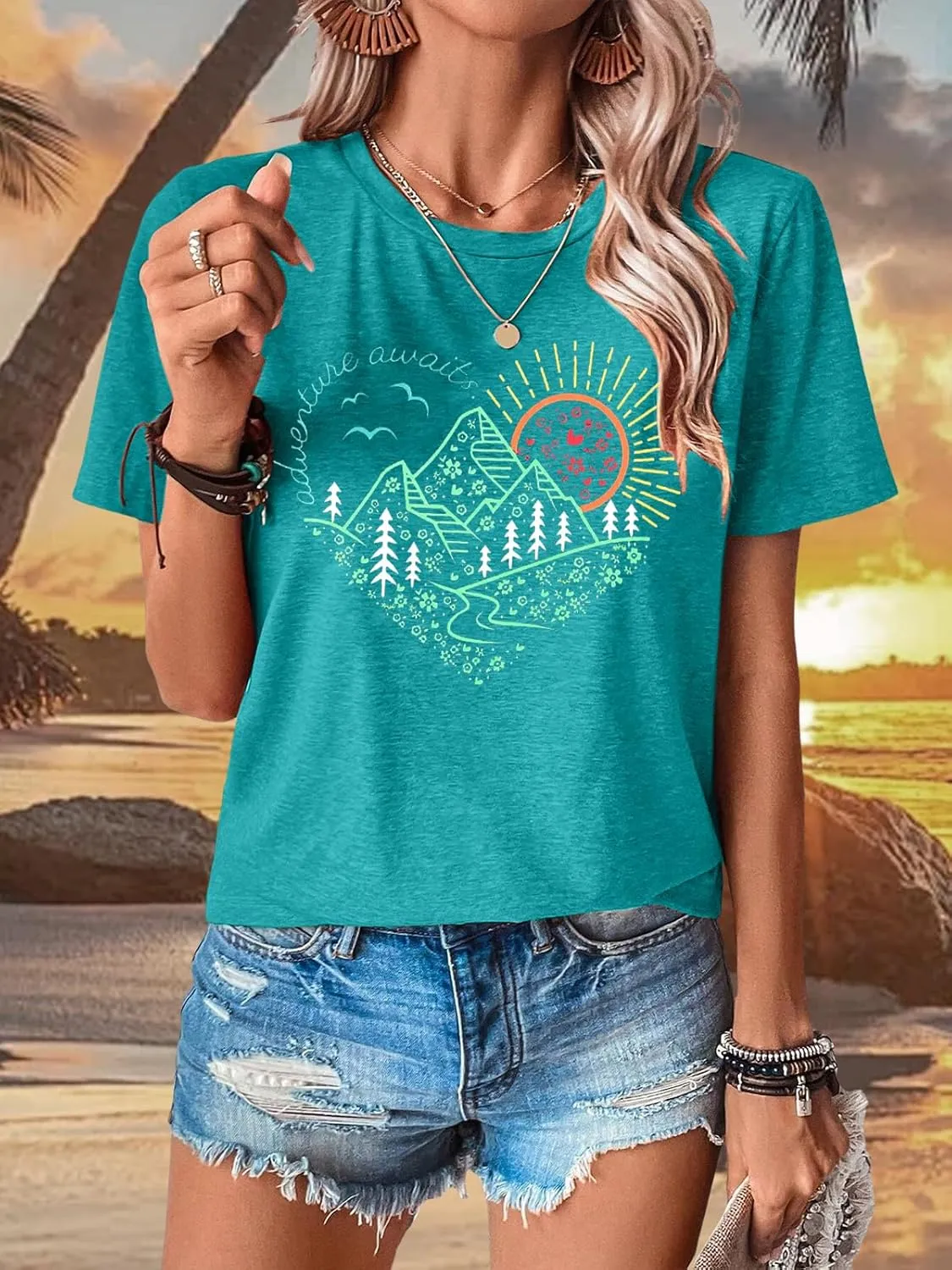 Women Adventure Outdoor Graphic Shirts Kindness Heart Printed Tops Workout Hiking Mountain Tshirts Nature Travel Tees