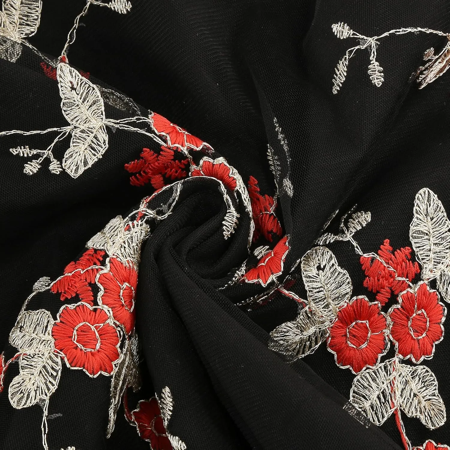 Women Keyhole Floral Embroidery Dress Sheer Mesh Illusion Vintage Cocktail Swing Dress Wedding Party Prom Tulle Evening Dress