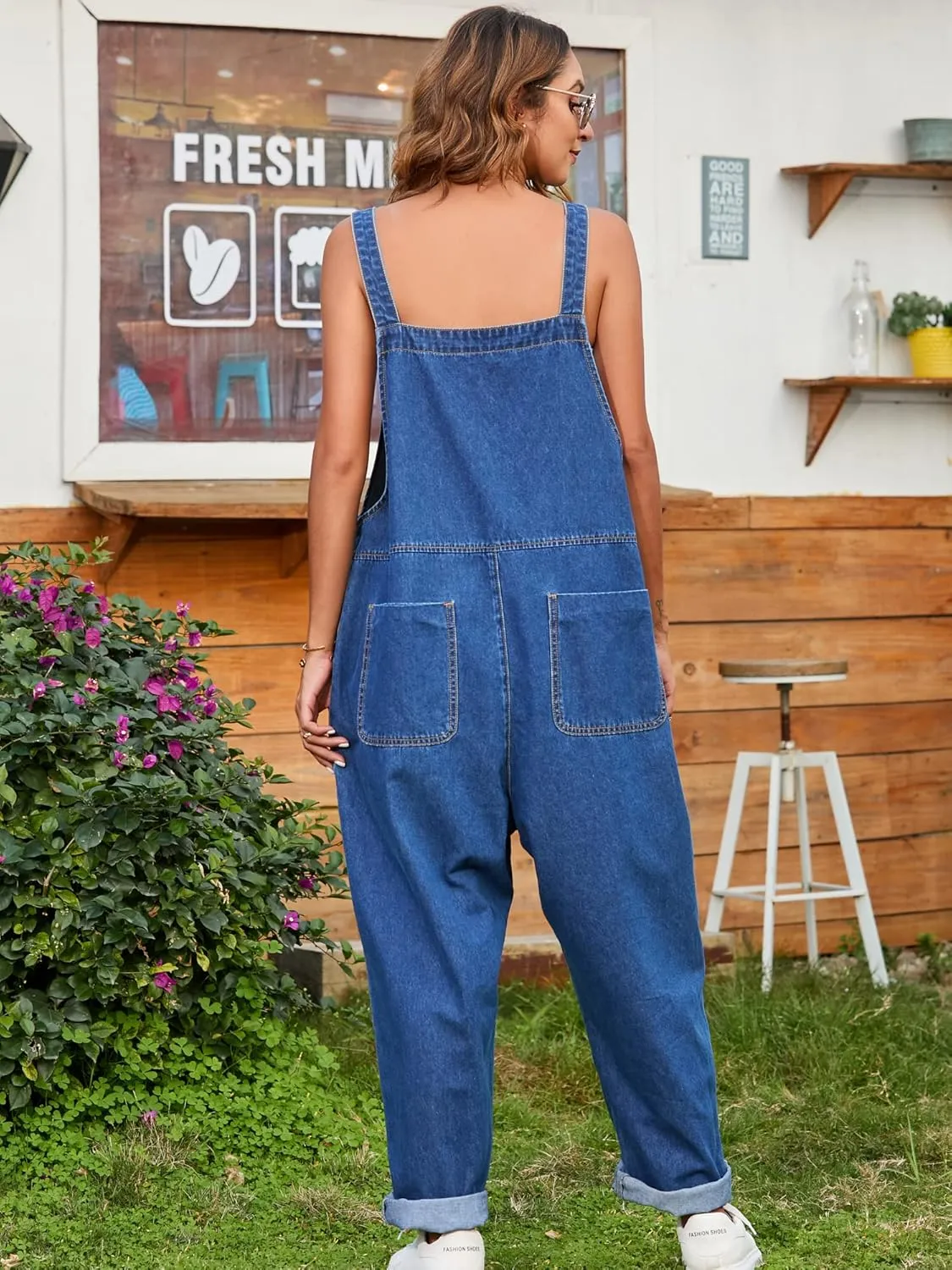 Women Oversized Denim Bib Overalls Jeans Pants Baggy Rompers Jumpsuits with Pockets
