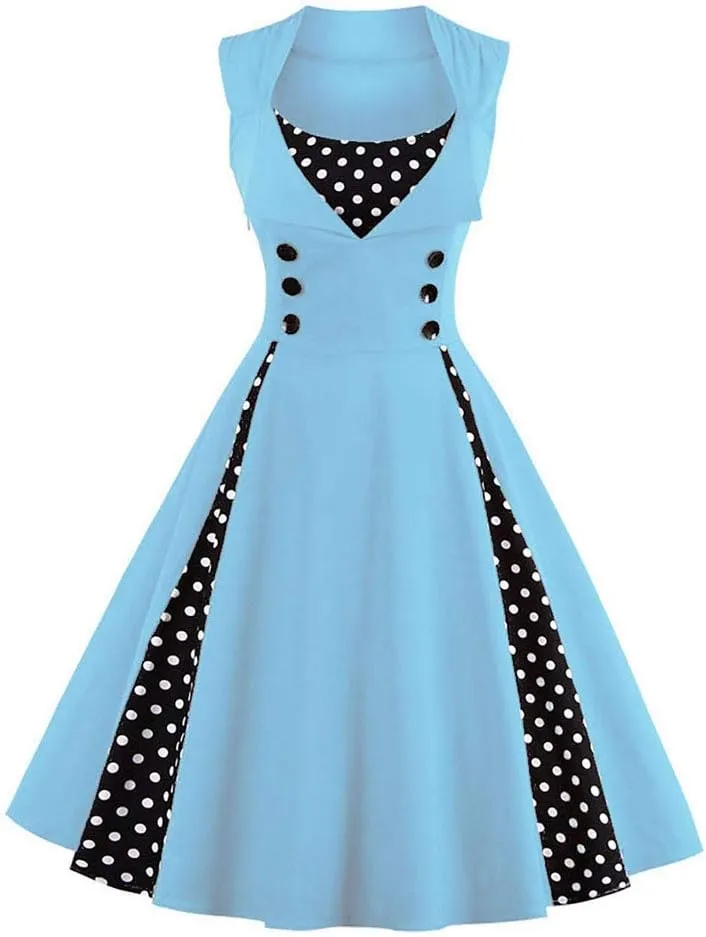 Women Vintage Polka Dot 1950s Rockabilly Halter Audrey Dress Retro Floral Evening Cocktail Swing Dress