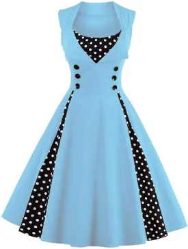Women Vintage Polka Dot 1950s Rockabilly Halter Audrey Dress Retro Floral Evening Cocktail Swing Dress