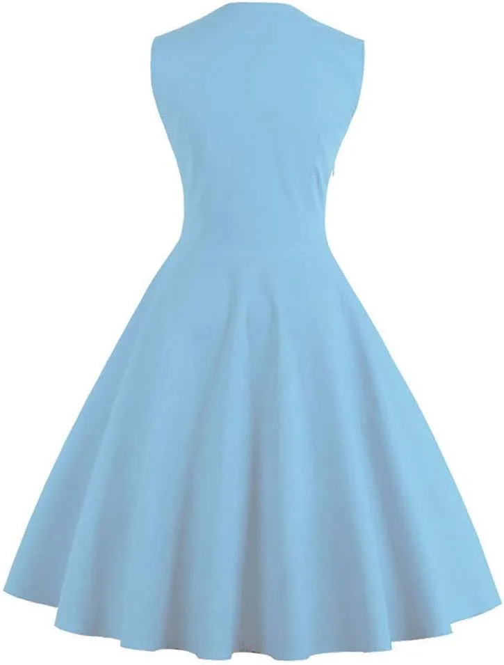 Women Vintage Polka Dot 1950s Rockabilly Halter Audrey Dress Retro Floral Evening Cocktail Swing Dress
