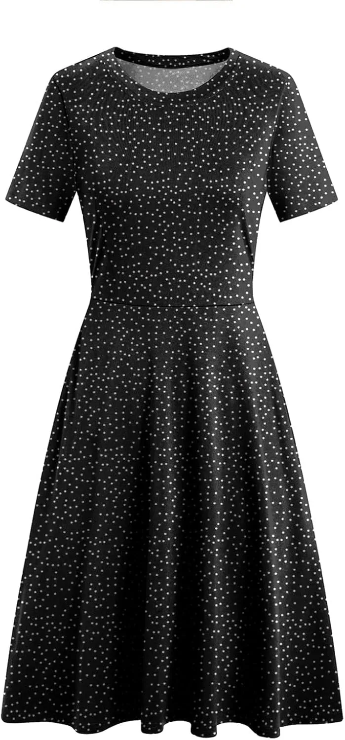 Women's 2025 Fit and Flare Dress Summer Casual Elegant Vintage Floral Printed Work Party A-line Dress with Pockets 162
