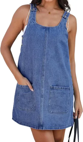 Womens Adjustable Strap Denim Overalls Dress Jeans Overall Jumper with Pockets