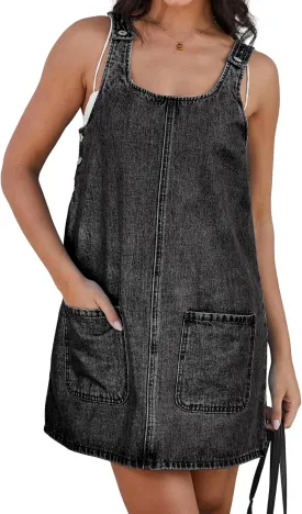 Womens Adjustable Strap Denim Overalls Dress Jeans Overall Jumper with Pockets