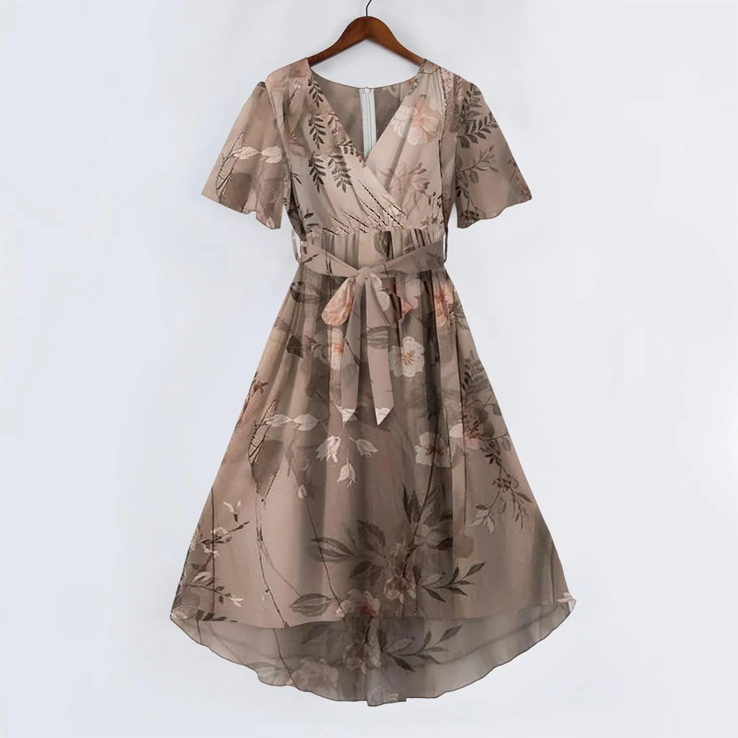 Womens Boho Floral Printed Chiffon Dresses 2025 Elegant V Neck Belted Summer Wedding Prom Cocktail Midi Dress