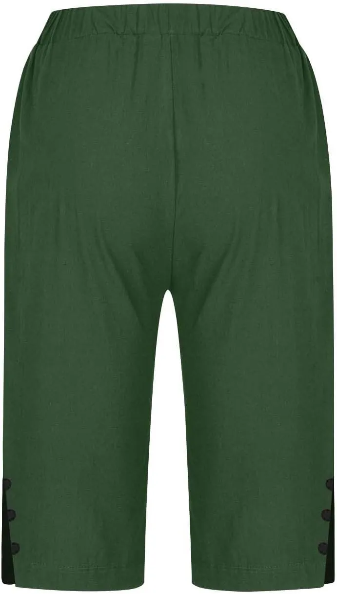 Womens Capri Pants 2025 Knee Length Cotton Linen Capris Summer Straight Leg Loose Beach Bermuda Shorts with Pockets