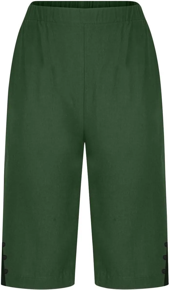 Womens Capri Pants 2025 Knee Length Cotton Linen Capris Summer Straight Leg Loose Beach Bermuda Shorts with Pockets