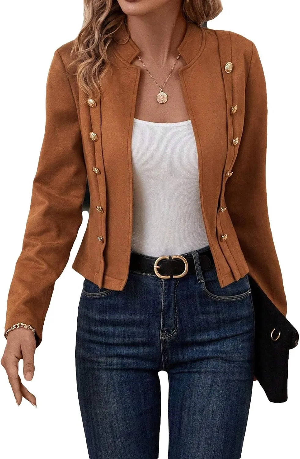 Womens Cropped Suede Blazer Jacket 2024 New Spring Fashion Casual Lightweight Petite Fitted Office Outwear Suit