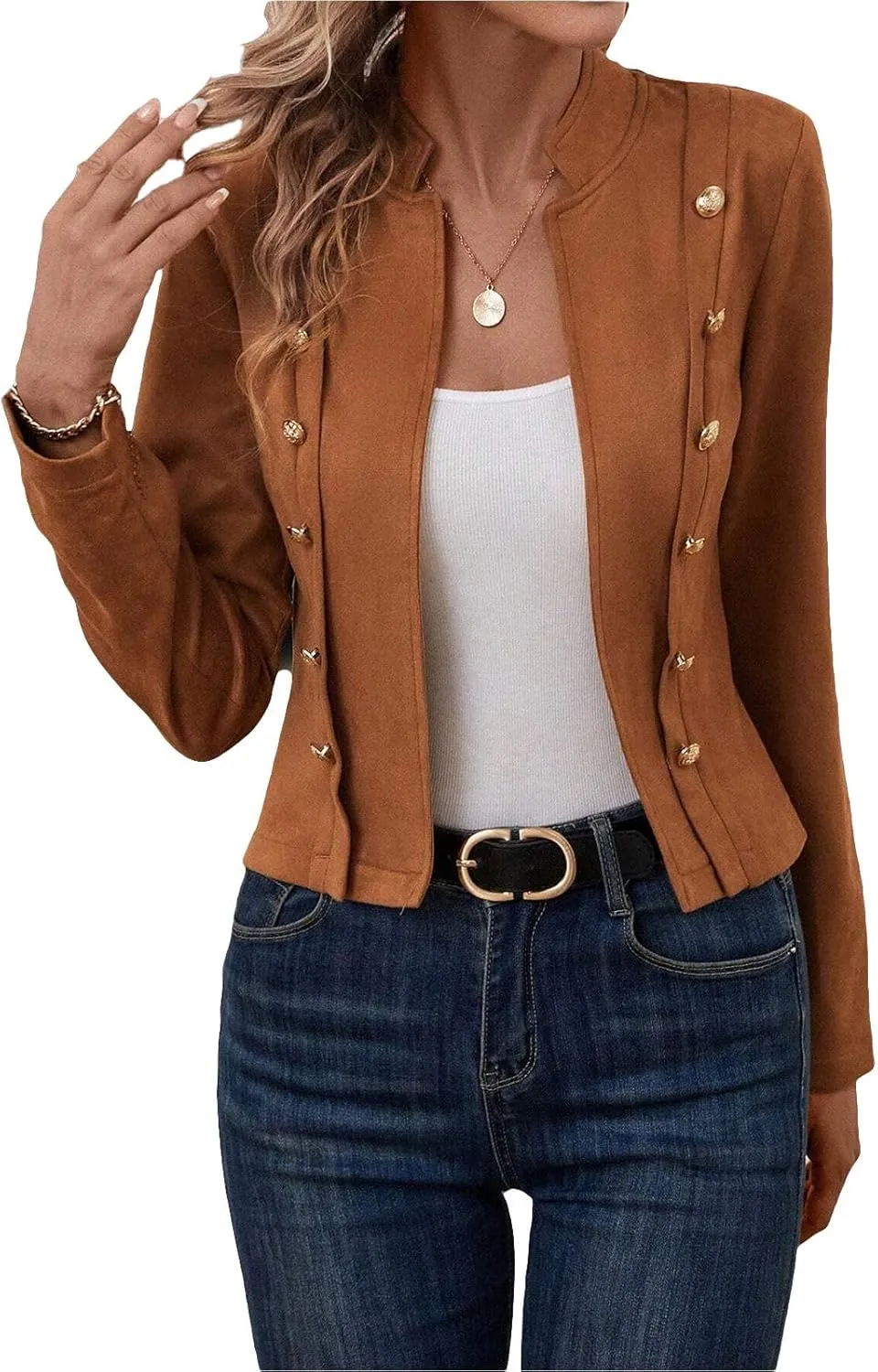 Womens Cropped Suede Blazer Jacket 2024 New Spring Fashion Casual Lightweight Petite Fitted Office Outwear Suit