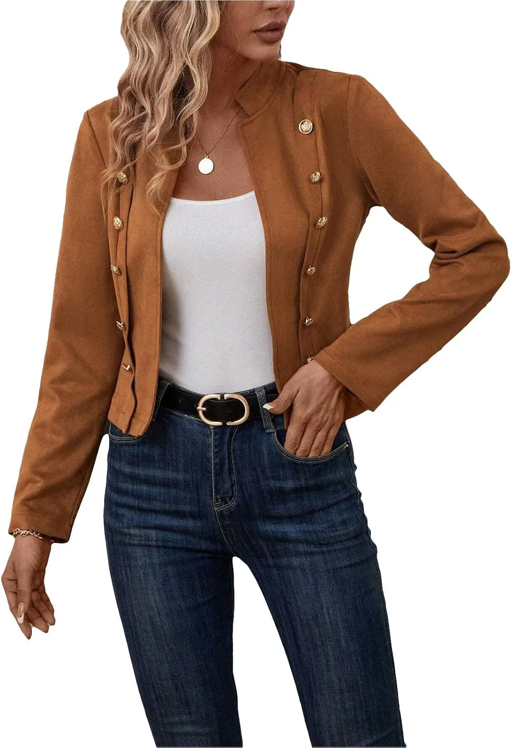 Womens Cropped Suede Blazer Jacket 2024 New Spring Fashion Casual Lightweight Petite Fitted Office Outwear Suit