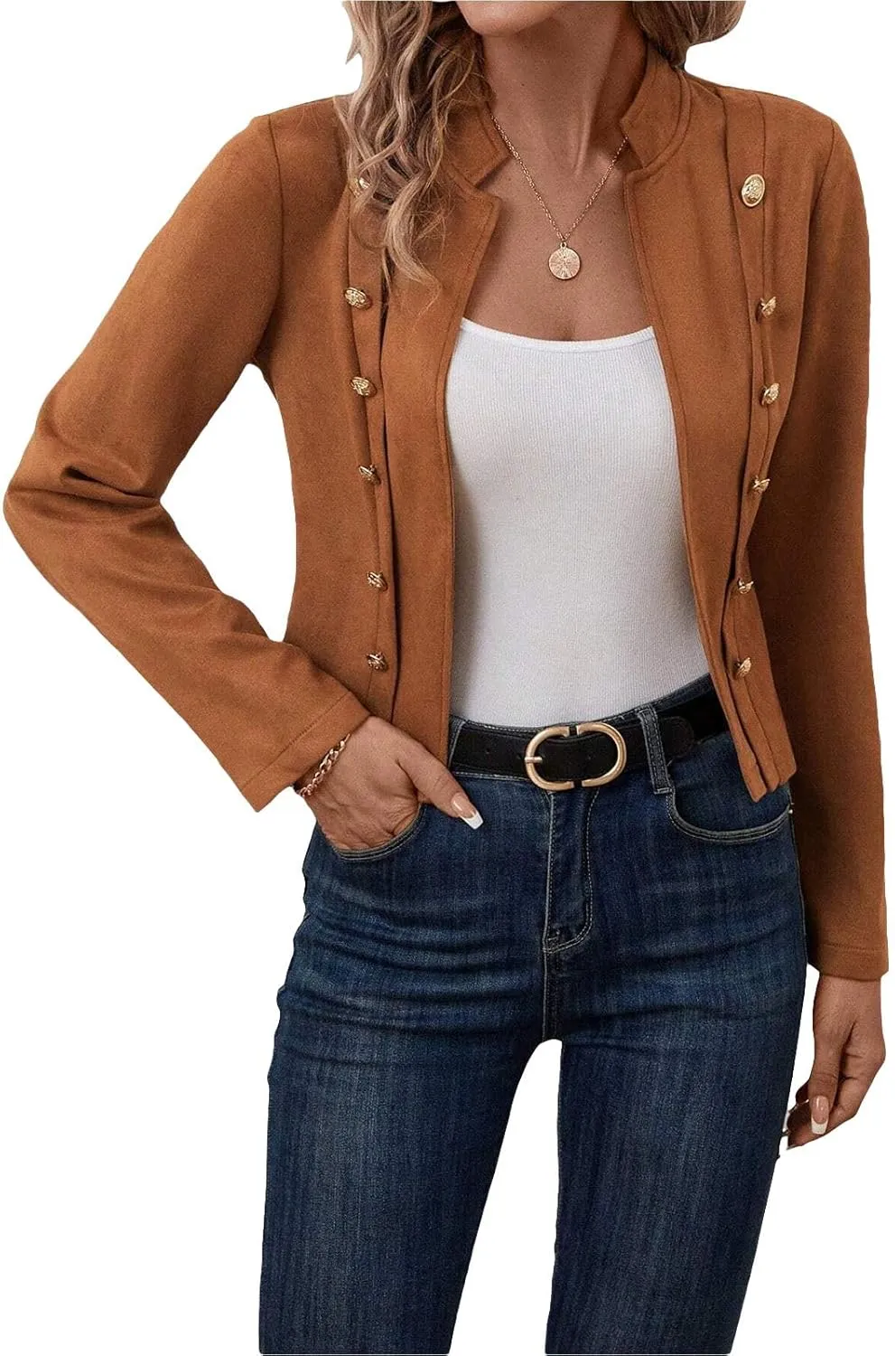 Womens Cropped Suede Blazer Jacket 2024 New Spring Fashion Casual Lightweight Petite Fitted Office Outwear Suit