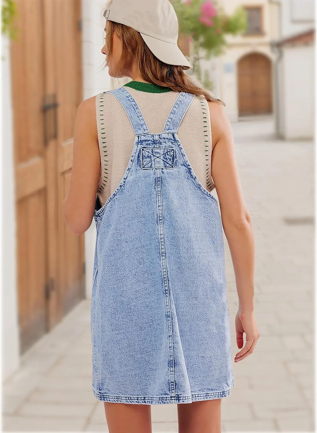 Women's Denim Overalls Dress Casual Jeans Summer Mini Rompers with Adjustable Strap and Pockets