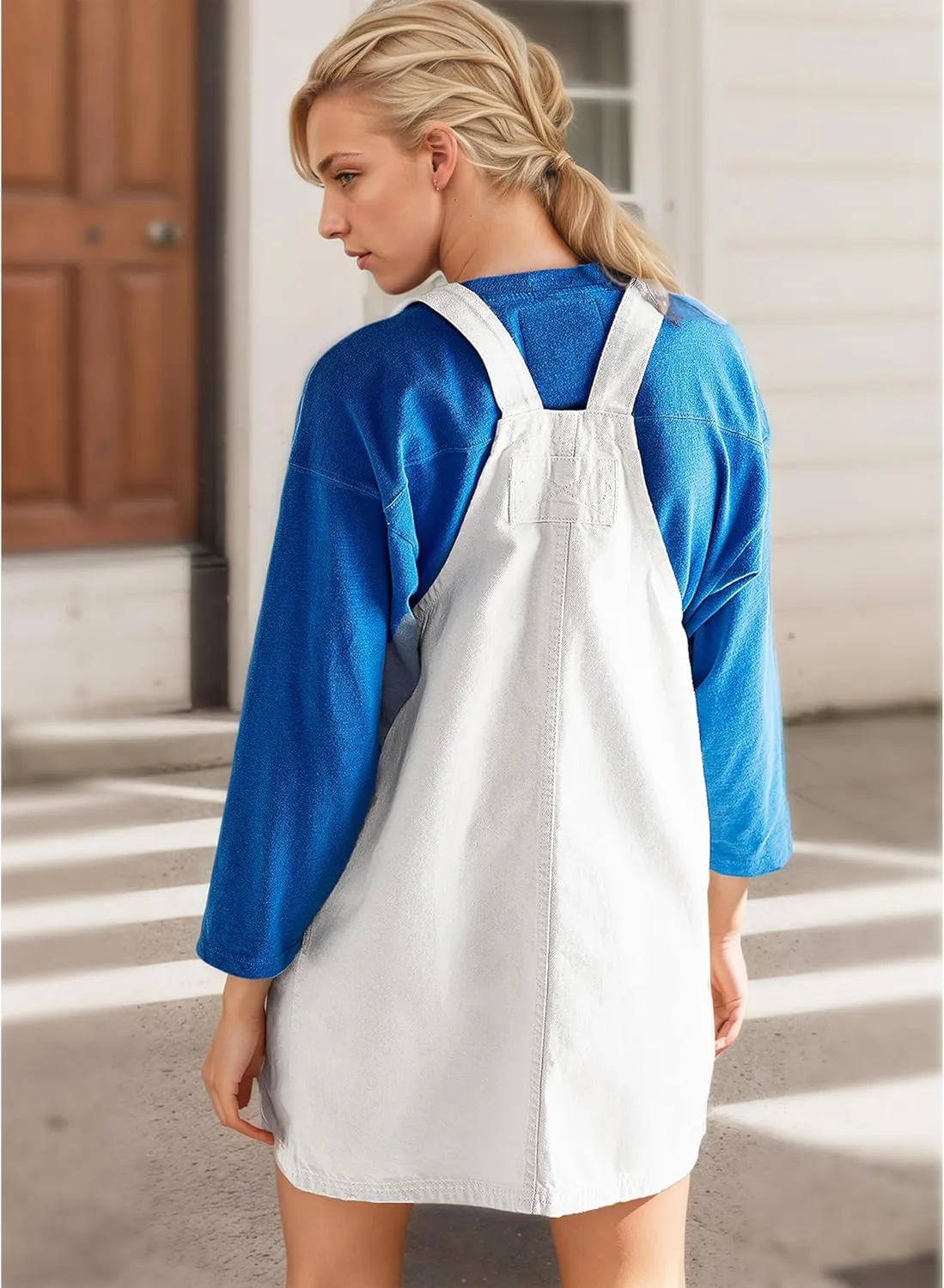 Women's Denim Overalls Dress Casual Jeans Summer Mini Rompers with Adjustable Strap and Pockets