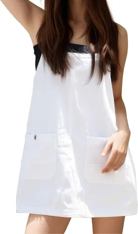 Women's Denim Overalls Dress Casual Jeans Summer Mini Rompers with Adjustable Strap and Pockets