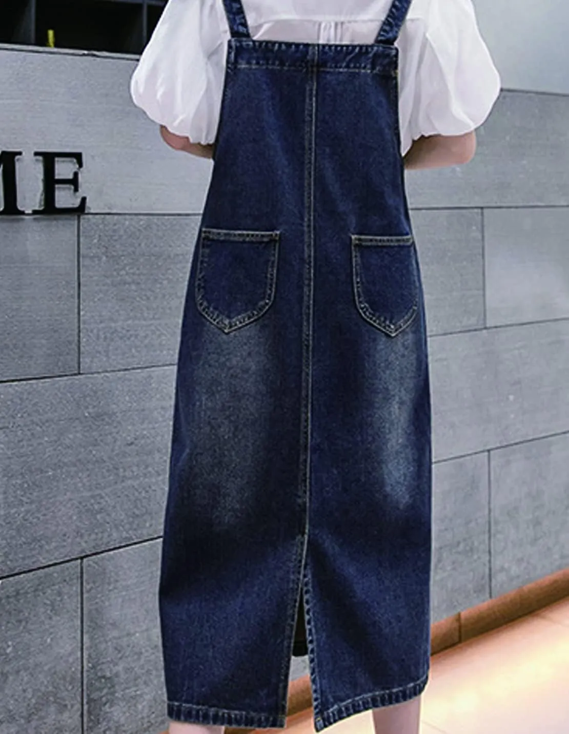 Women's Denim Strap Dress Large Size Loose Casual Solid Color Mid-Length Skirt