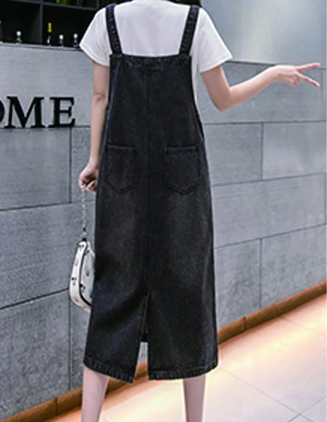 Women's Denim Strap Dress Large Size Loose Casual Solid Color Mid-Length Skirt