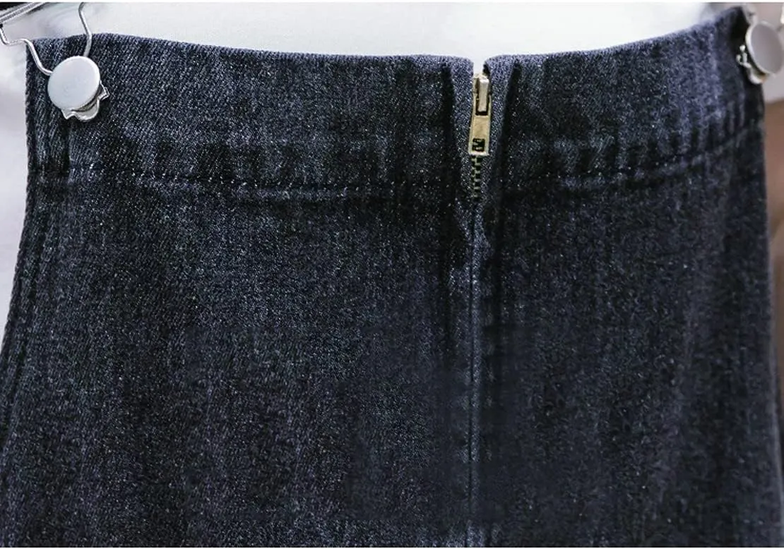 Women's Denim Strap Dress Large Size Loose Casual Solid Color Mid-Length Skirt