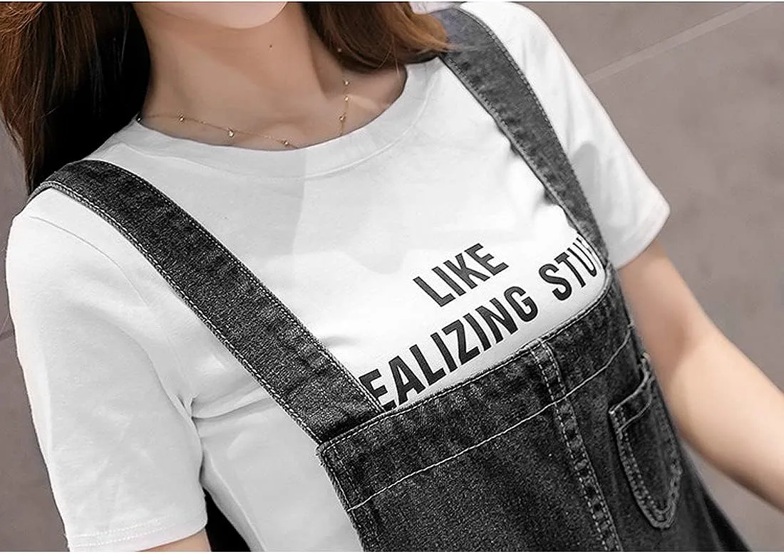 Women's Denim Strap Dress Large Size Loose Casual Solid Color Mid-Length Skirt