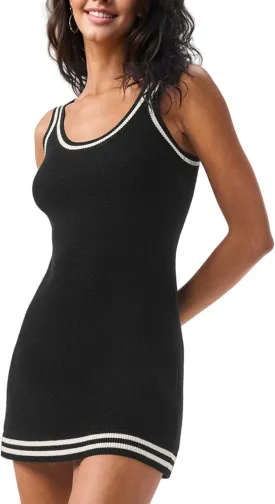 Women's Knit Tank Dress Sleeveless Striped Athletic Mini Dress Casual Bodycon Sweater