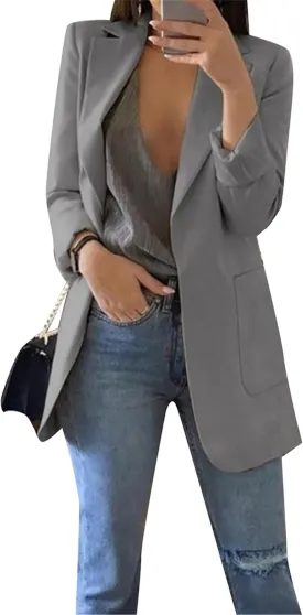 Womens Lapel Open Front Blazer Jackets Fall Long Sleeve Casual Work Office Blazers Jacket Suit