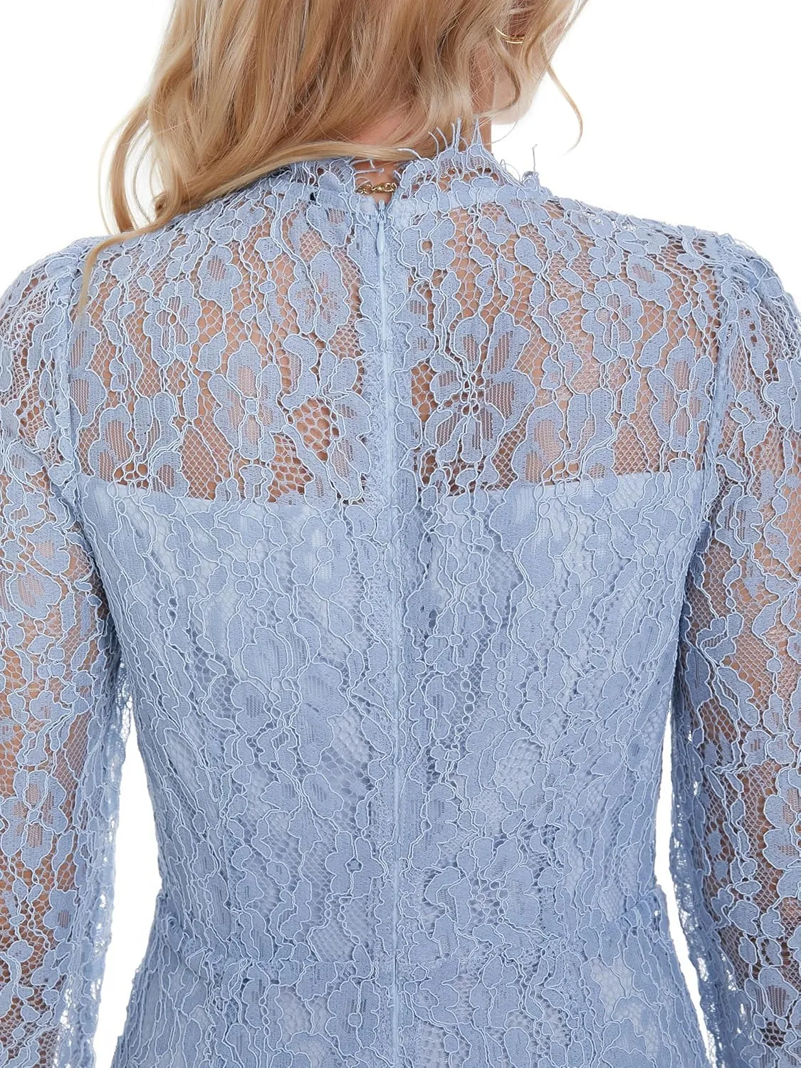 Women's Long Sleeve Lace Floral Elegant Cocktail Ocassion Party Midi Dress