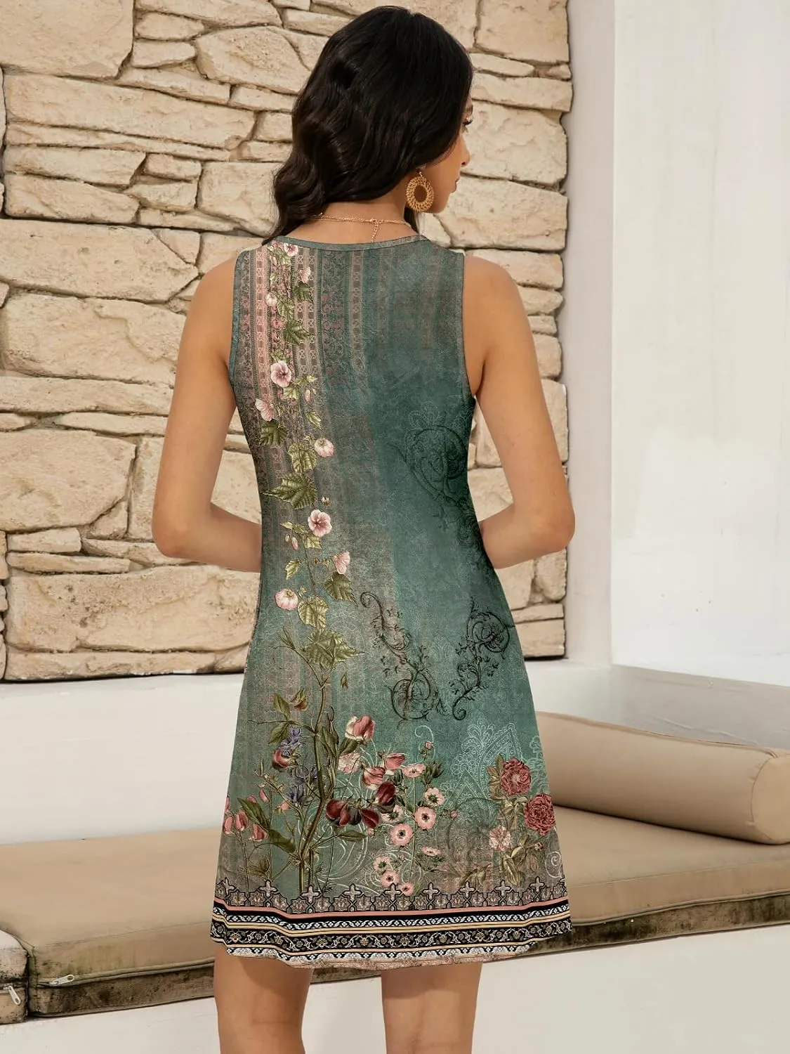 Women's Summer Dress 2025 Sleeveless Floral Boho Sundress Swimsuit Coverup Casual Loose Beach Vacation Tank Dresses