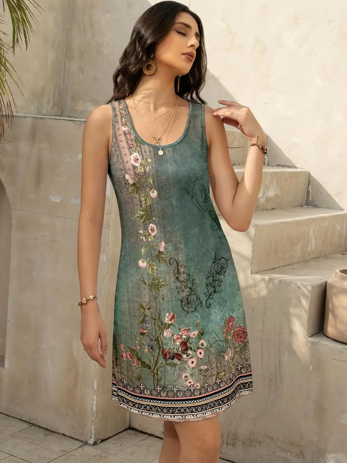 Women's Summer Dress 2025 Sleeveless Floral Boho Sundress Swimsuit Coverup Casual Loose Beach Vacation Tank Dresses
