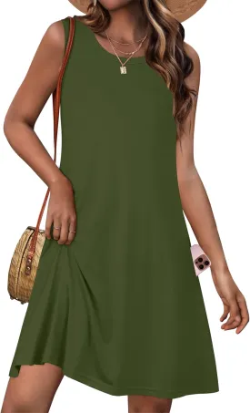 Womens Summer Dresses Casual Sleeveless Tshirt Sundress Beach Cover Up with Pockets Loose Tank Dress
