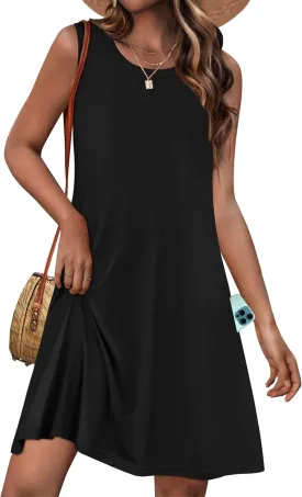 Womens Summer Dresses Casual Sleeveless Tshirt Sundress Beach Cover Up with Pockets Loose Tank Dress