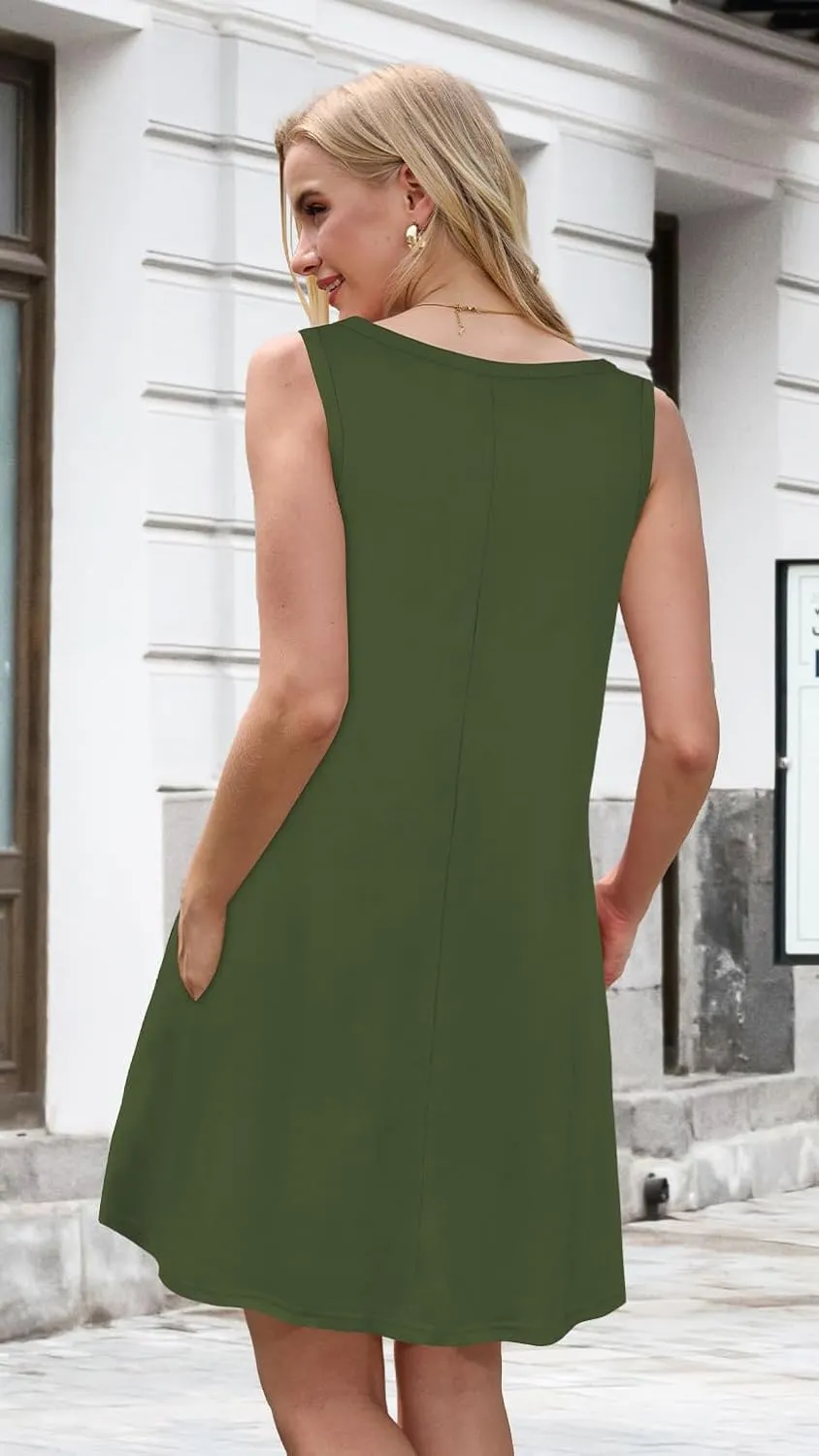 Womens Summer Dresses Casual Sleeveless Tshirt Sundress Beach Cover Up with Pockets Loose Tank Dress