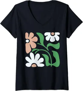 Womens Women's Vintage Floral Boho Wildflower Graphic Apparel V-Neck T-Shirt