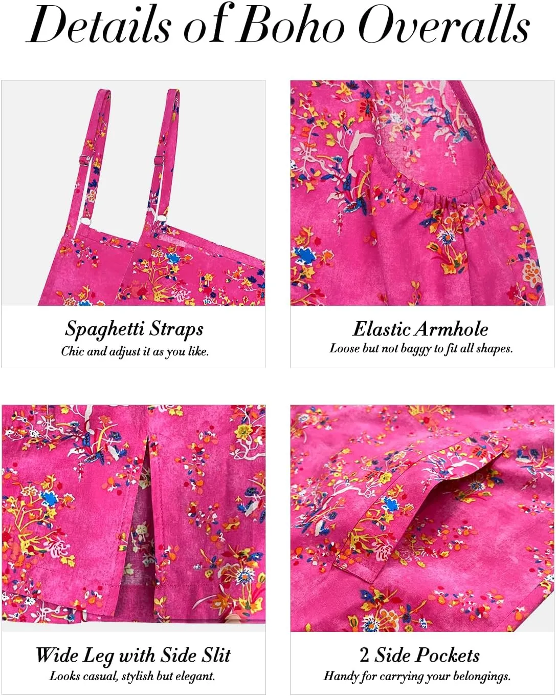 YESNO Women's Summer Boho Casual Jumpsuits Wide Leg Overalls Floral Print Baggy Rompers with Pockets PZZCR