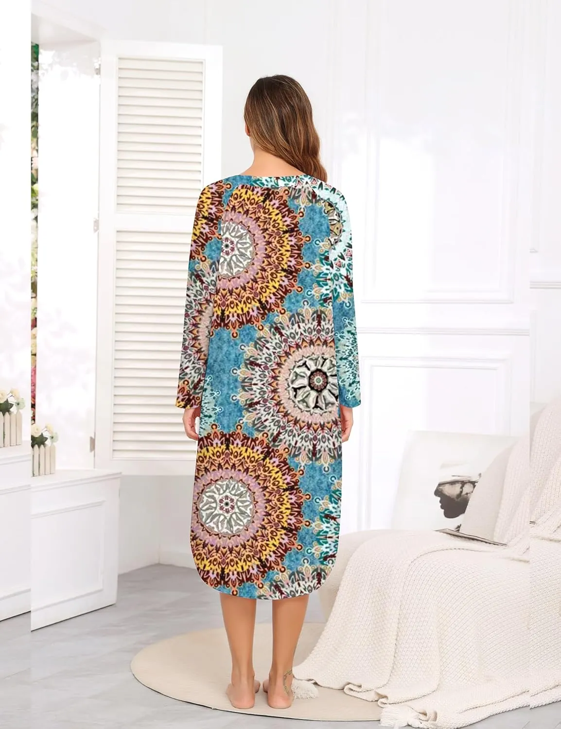 YOZLY Nightgowns for Women Short Sleeve Long Night Gowns Soft V Neck Sleepwear with Pockets