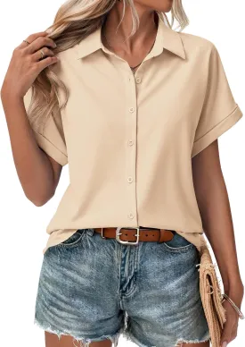Zeagoo Short Sleeve Summer Tops for Women Casual Button Down Shirts Solid/Striped Business Work Blouses