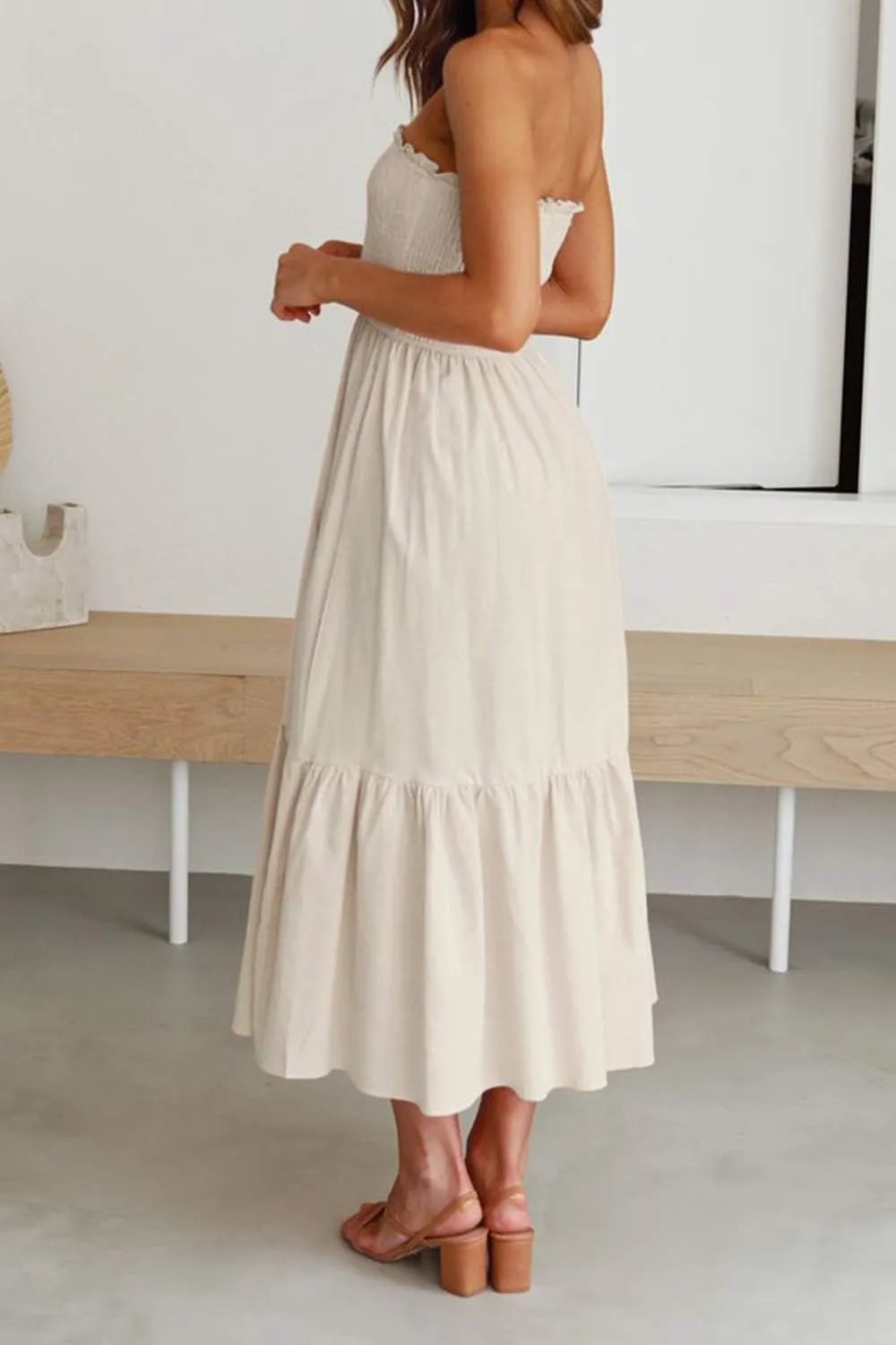 ZESICA Women's Summer Strapless Dress Off Shoulder Sleeveless High Waist Solid Color Beach Long Dresses