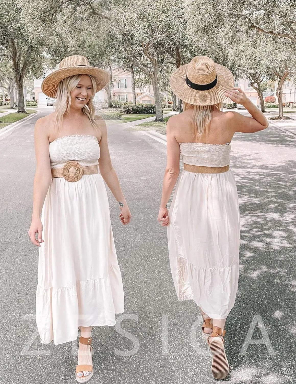 ZESICA Women's Summer Strapless Dress Off Shoulder Sleeveless High Waist Solid Color Beach Long Dresses